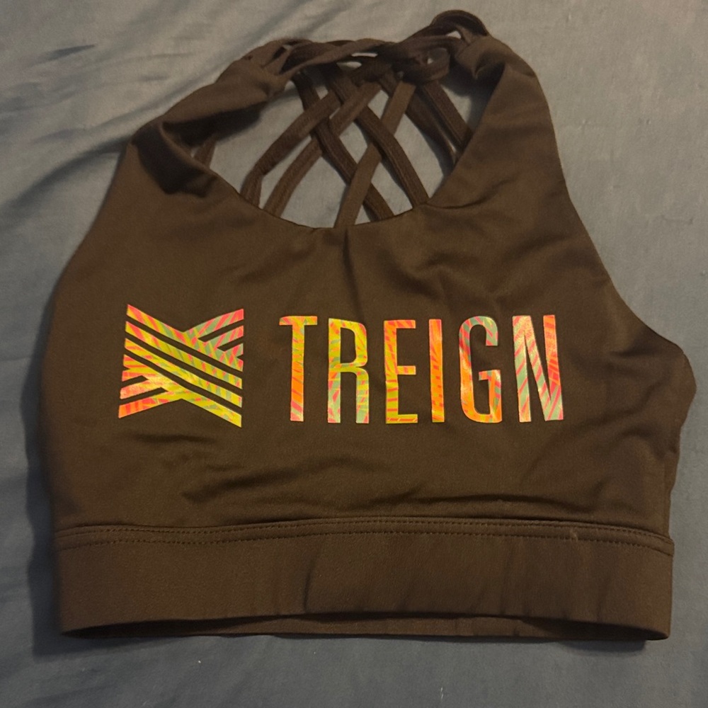 Reign Dark Brown Sports Bra with Vibrant Logo